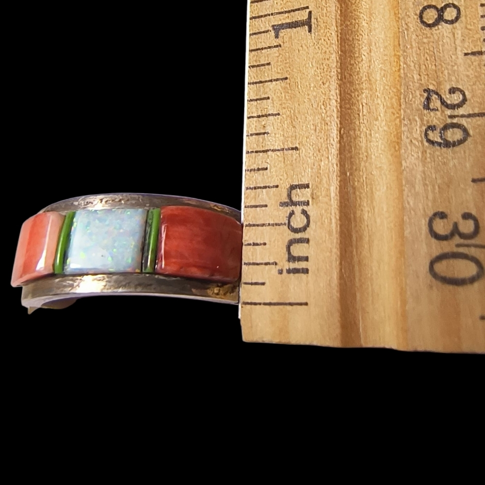 Victor Thompson Navajo Spiny Oyster & Lab Opal Sterling Silver Ring - Picture 4 of 12